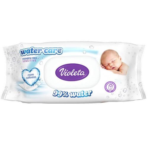 Violeta popsitörlő water care, újszülöttek részére 99% vízzel műanyag mentes csomagolásban 56 db